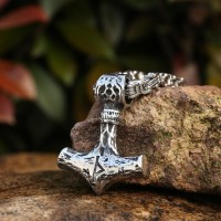 Mjölnir Anhänger mit Thor Rune und eckige Königskette aus Edelstahl - 60 cm