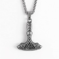 Thorshammer Anhänger "VALKNUT"" und Kette aus Edelstahl - 60 cm