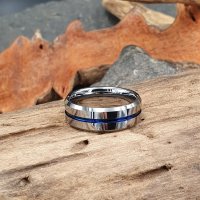 6mm Schwarzer Wolfram Ring "BALE" mit einem Rosegold farbender Streifen