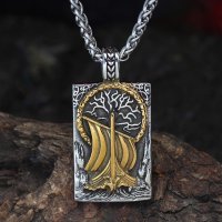 Wikingerschiff Amulett "SEESTURM" aus Edelstahl Kette - 60 cm