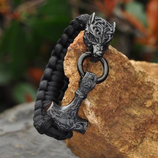 Schwarzfarbendes Paracord Armband "AIK" aus Edelstahl