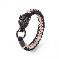 Schwarzfarbendes Wolf Paracord Armband aus Edelstahl