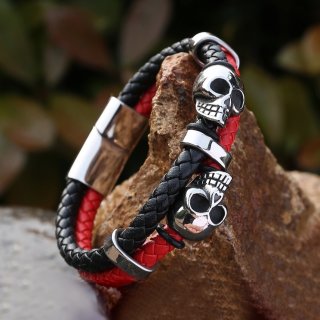 Kunstleder Armband mit einem Totenkopf aus Edelstahl