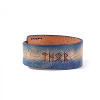 Blaufarbendes Runen Armband "THOR" aus Leder