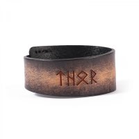 Schwarzfarbendes Runen Armband "THOR" aus Leder