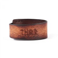 Braunfarbendes Runen Armband "THOR" aus Leder