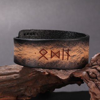 Schwarzfarbendes Runen Armband "Odin" aus Leder