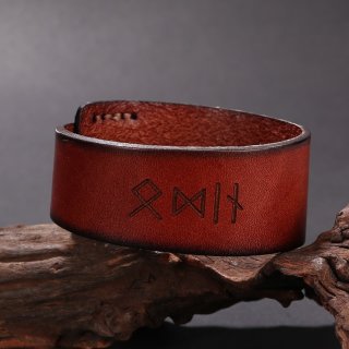 Rotfarbendes Runen Armband "Odin" aus Leder