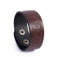 Braunfarbendes Armband mit Wikinger Motiven aus Leder