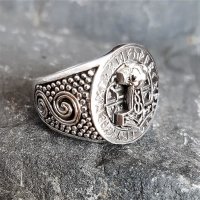 Thors Hammer Siegelring mit Runen aus 925 Sterling Silber