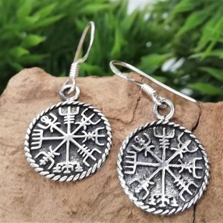 Silberohrschmuck Wikinger Kompass Vegvisir aus 925er Sterling Silber