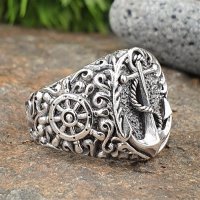 Anker Ring verziert mit Steuerrad aus 925 Sterling Silber